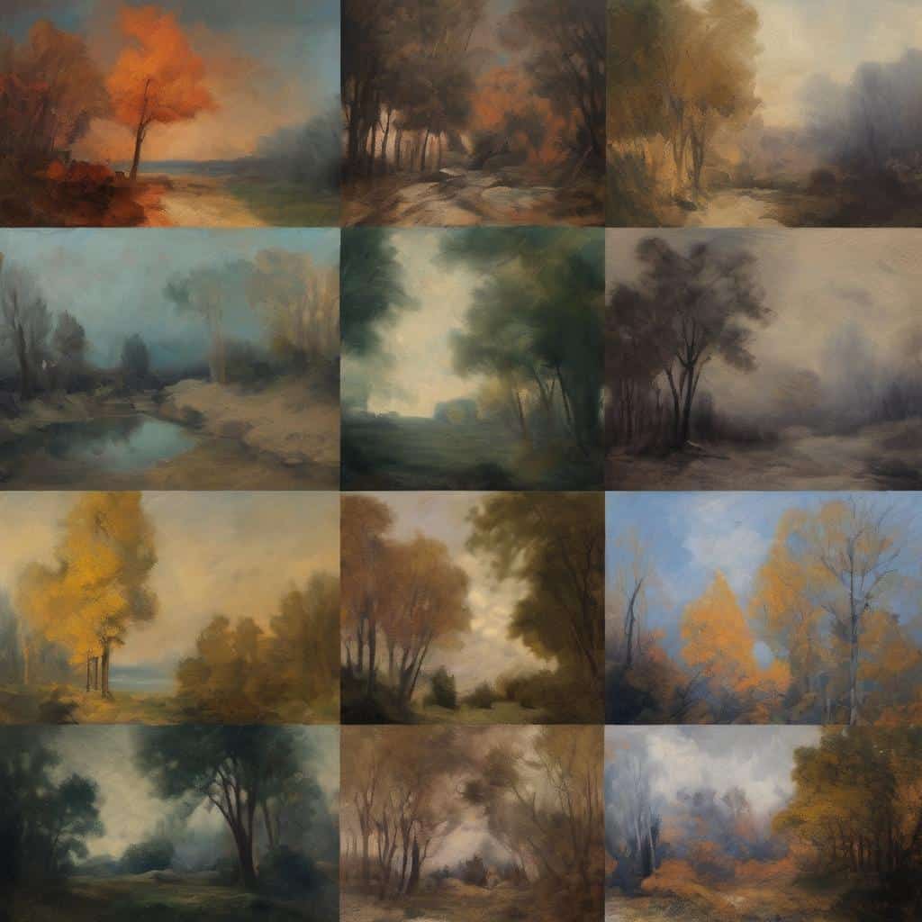 Ζωγραφιές τοπίου με σύγχρονη τέχνη και δημιουργικότητα, ατμοσφαιρικά έργα τέχνης σε φυσικά τοπία και εποχές.